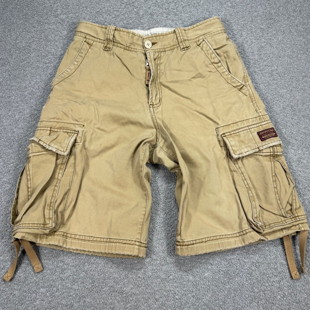 Y2K Aeropostale Cargo Shorts Men's 28 Beige Relaxed Fit Baggy Hiking Utility